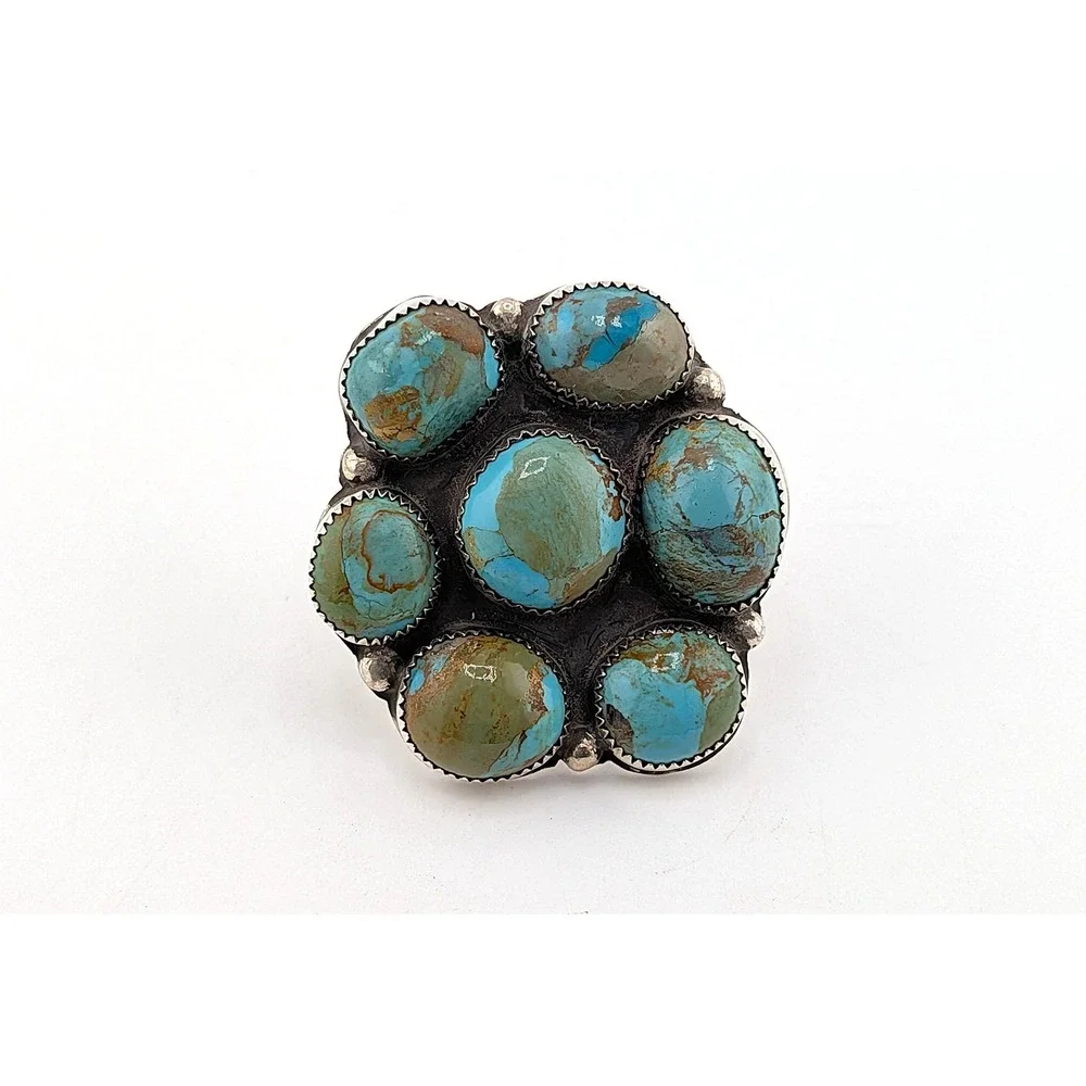 Navajo‎ Turquoise Cluster Ring - Signed JB Sz 6.5US Handmade Native American**